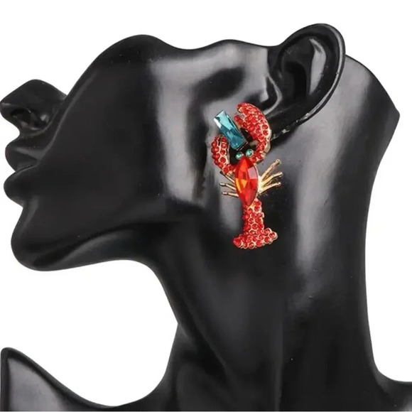 Lobster Crystal Shape Glass Stone Dangle Earrings - Picture 3 of 8